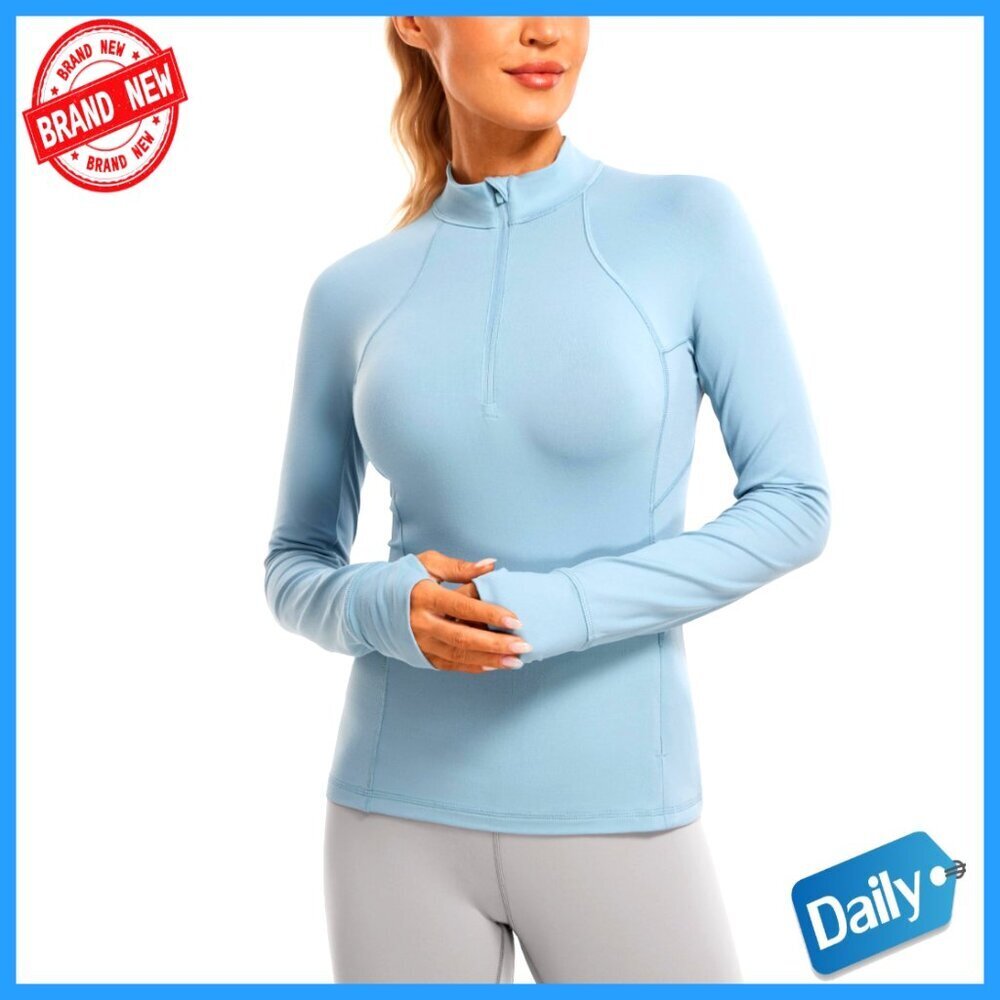 Slim Fit Half Zip Pullover with Thumbholes, Athletic Top for Workouts